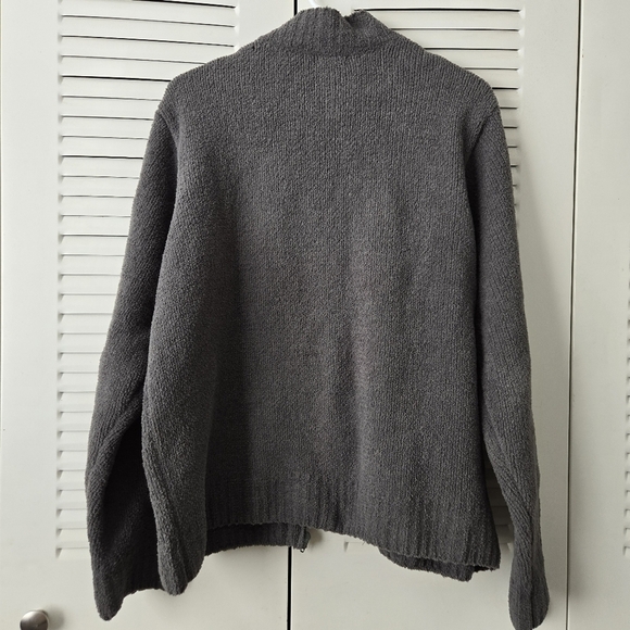 LL Bean Women’s Fuzzy Cardigan Sweater Size Medium Green Full Zip Mock Neck #128 - Picture 6 of 6